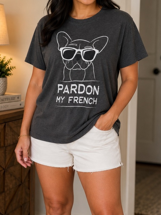 None Tops - Pardon My French Bulldog Graphic Tee XL Gray Funny Dog Lover T-Shirt
